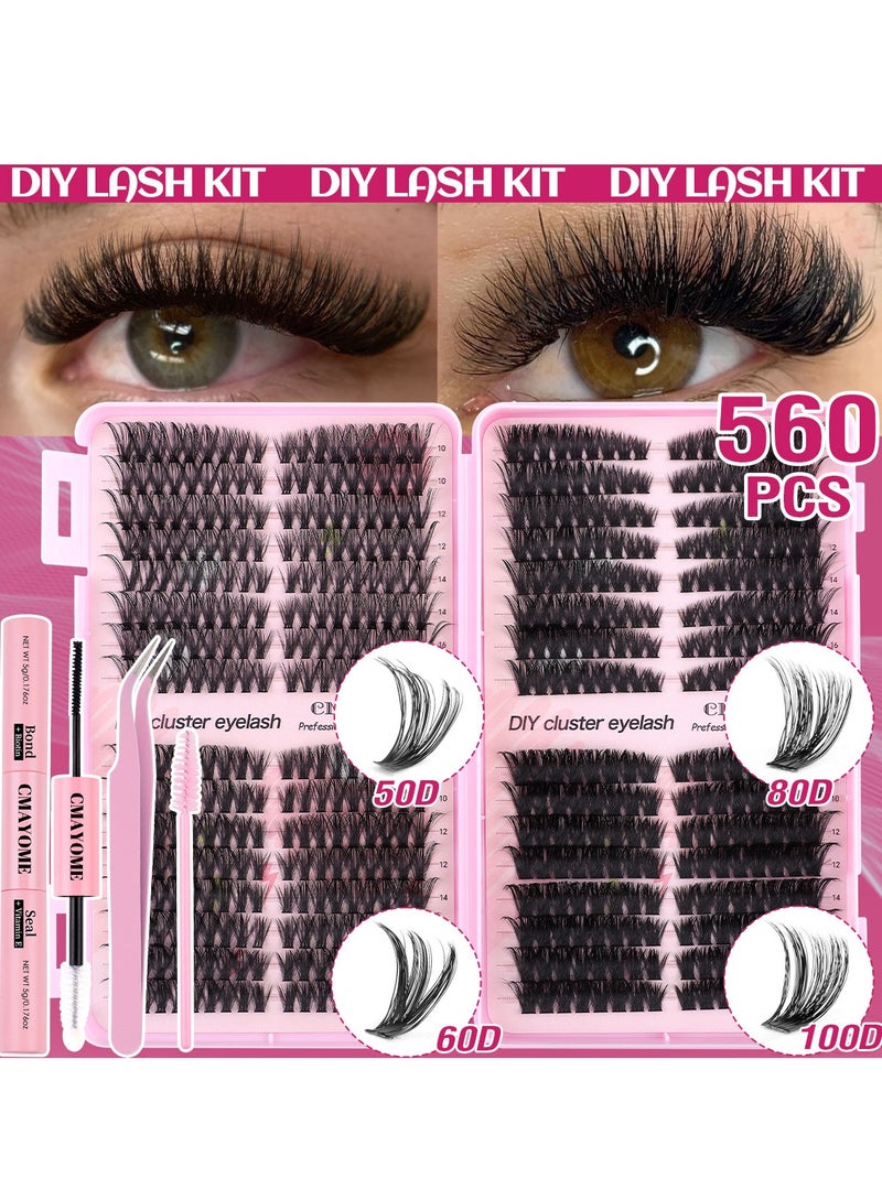 كمايو مجموعة وصلات رموش مكونة من560 قطعة، مع غراء لاصق للرموش وملقط للرموش، رموش صناعية خفيفة وكثيفة، وصلات رموش فردية للاستخدام المنزلي، رموش صناعية للنساء. - Image 1